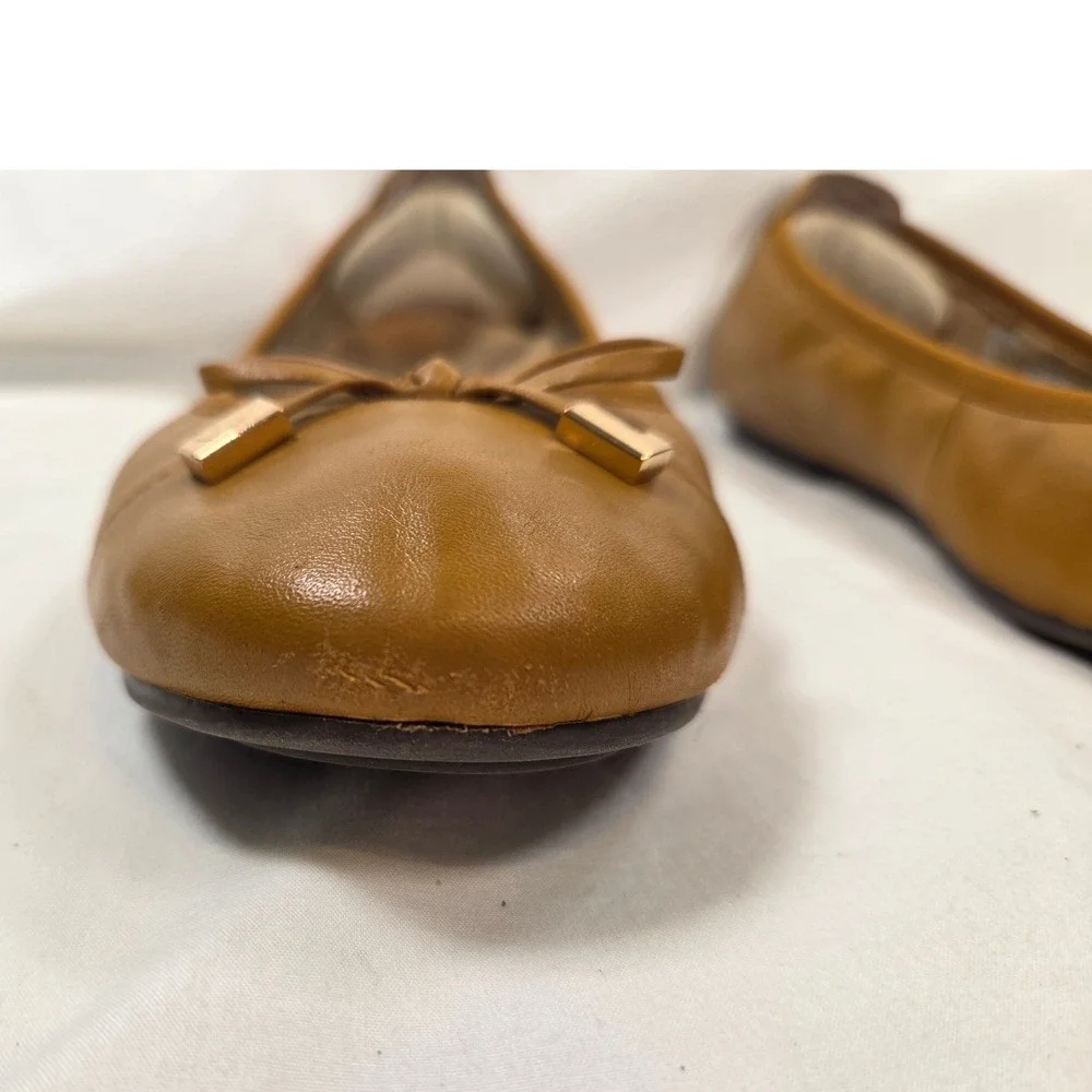 Vionic Tan Brown Leather Ballet Flats Shoes Bow Women's US size 8 25 CM Fair